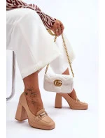 Dámske lodičky na podpätku M047 / 185452 Beige - Sweet Shoes