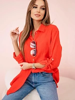 Bavlnená mušelínová košeľa oversize červená