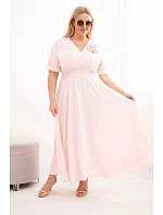 Plus veľkosť Dámske šaty s výstrihom do V a zovretým pásom Powder Pink