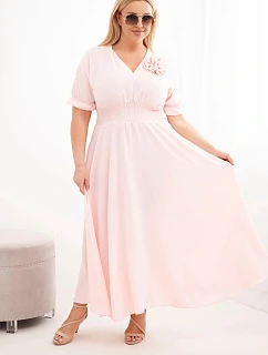 Plus veľkosť Dámske šaty s výstrihom do V a zovretým pásom Powder Pink