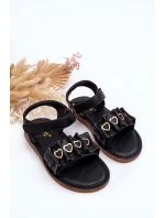 Dziecięce Sandałki Z Serduszkami Na Rzep Czarne Havana Dziecięce Sandałki Z Serduszkami Na Rzep Czarne Havana