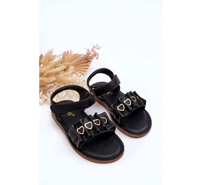 Dziecięce Sandałki Z Serduszkami Na Rzep Czarne Havana Dziecięce Sandałki Z Serduszkami Na Rzep Czarne Havana