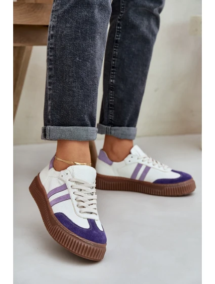 Zazoo N1068S6 Skórzane Niskie Sneakersy Damskie Na Platformie Białe