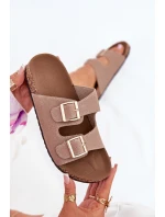 Dámské sandály se zlatými sponami a prošíváním khaki model 21703538 - Boto