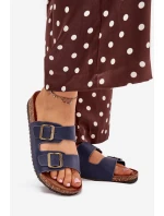 Dámské pantofle na korkové platformě s přezkami tmavě modré model 21704319 - EVENTO Dámské pantofle na korkové platformě s přezkami tmavě modré model 21704319 - EVENTO