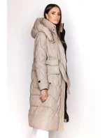 Béžová péřová bunda se stojáčkem a kapucí model 21244382 - Ann Gissy