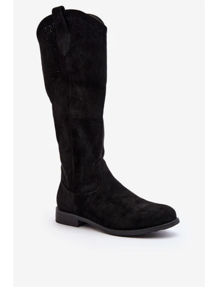 model 21646749 Dámské Černé Krajkové Kozačky - S.Barski