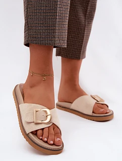 Dámské nazouváky se zlatým přezkou světle béžové model 22125579 - Boto