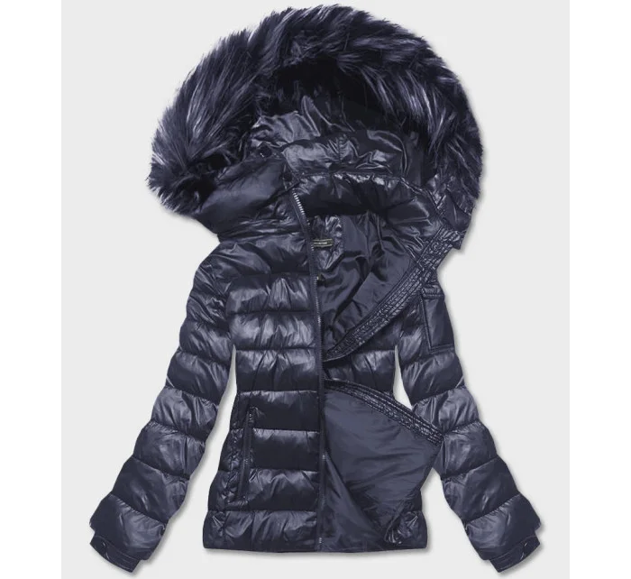 Dámska krátka zimná bunda tmavomodrá (YP-20129-55)