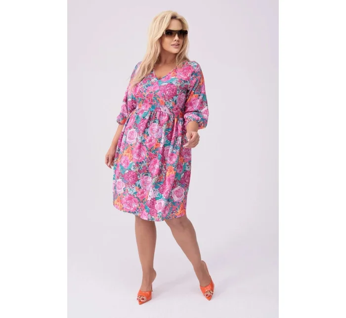 Ružové a zelené dámske letné kvetinové šaty (8276) Ružové a zelené dámske letné kvetinové šaty (8276)
