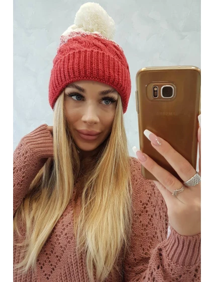 Fleecová čiapka Ilona K218 malpberry+ecru