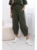 Bavlněný komplet halenka + kalhoty světlá khaki