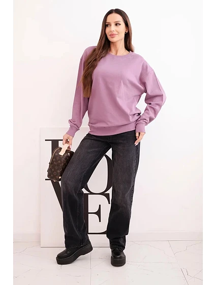 Dámská mikina z model 21494920 bavlny basic s kulatým výstřihem tmavě růžová - K-Fashion