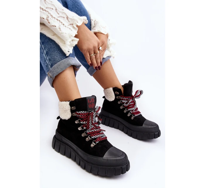 Ocieplane Botki Trapery Na Grubej Podeszwie Czarne Ralotta