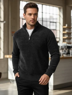 Pánsky sveter s golierom tmavosivý FashionStreet WX2351