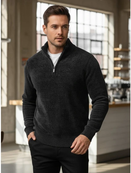 Pánsky sveter s golierom tmavosivý FashionStreet WX2351 Pánsky sveter s golierom tmavosivý FashionStreet WX2351