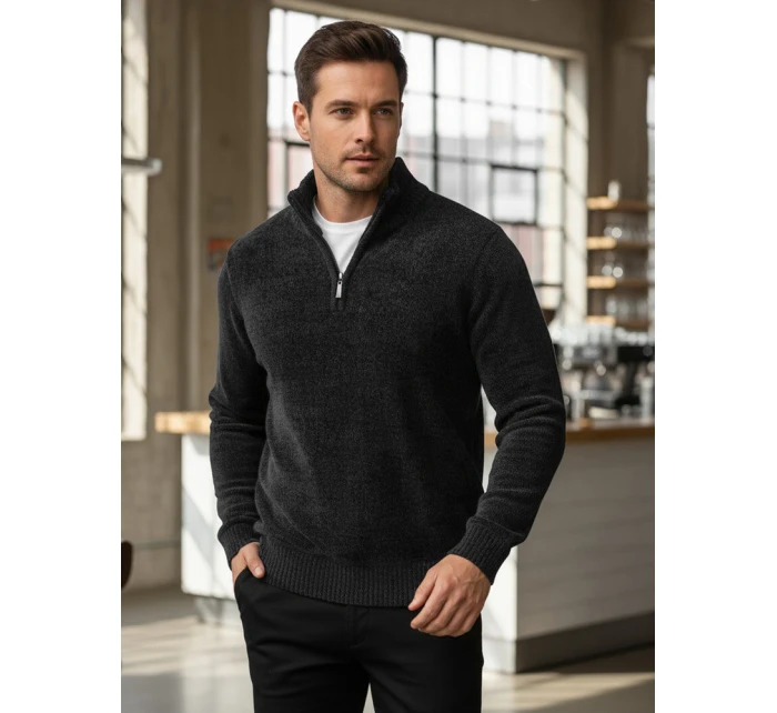 Pánsky sveter s golierom tmavosivý FashionStreet WX2351 Pánsky sveter s golierom tmavosivý FashionStreet WX2351