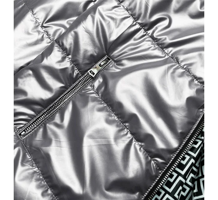 Obojstranná šedá dámska bunda s kapucňou (B9793-70)