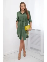 Šaty so zapínaním na gombíky a viazaním v páse khaki Šaty so zapínaním na gombíky a viazaním v páse khaki