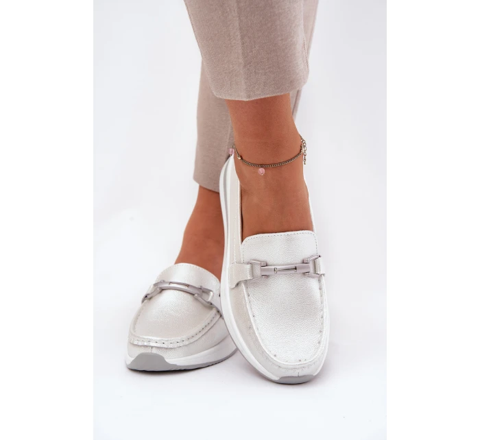 Skórzane Mokasyny Damskie S.Barski GR51-598 Perłowe