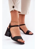 Sandały Damskie Na Słupku Z Cyrkoniami I Plecionką Vinceza 62228 Czarne