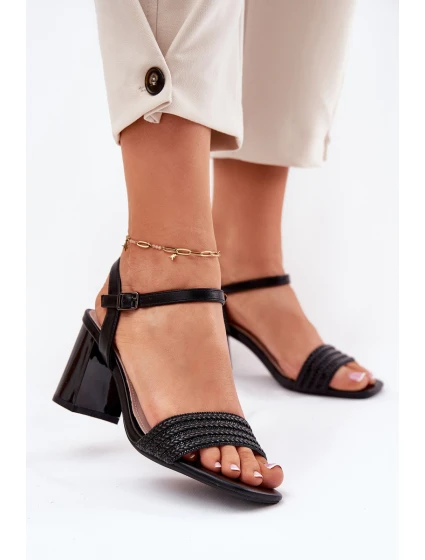 Sandały Damskie Na Słupku Z Cyrkoniami I Plecionką Vinceza 62228 Czarne