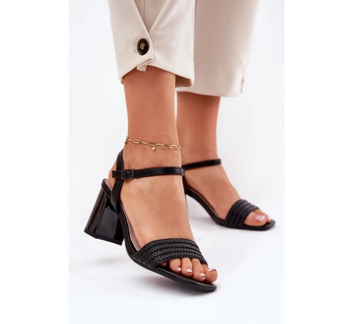 Sandały Damskie Na Słupku Z Cyrkoniami I Plecionką Vinceza 62228 Czarne