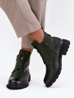 Zateplené dámské boty na zip s ozdobným tmavě zelené model 21708391 - Boto