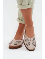 Dámské krajkové baleríny z přírodní kůže model 22026502 šedé - SERGIO LEONE