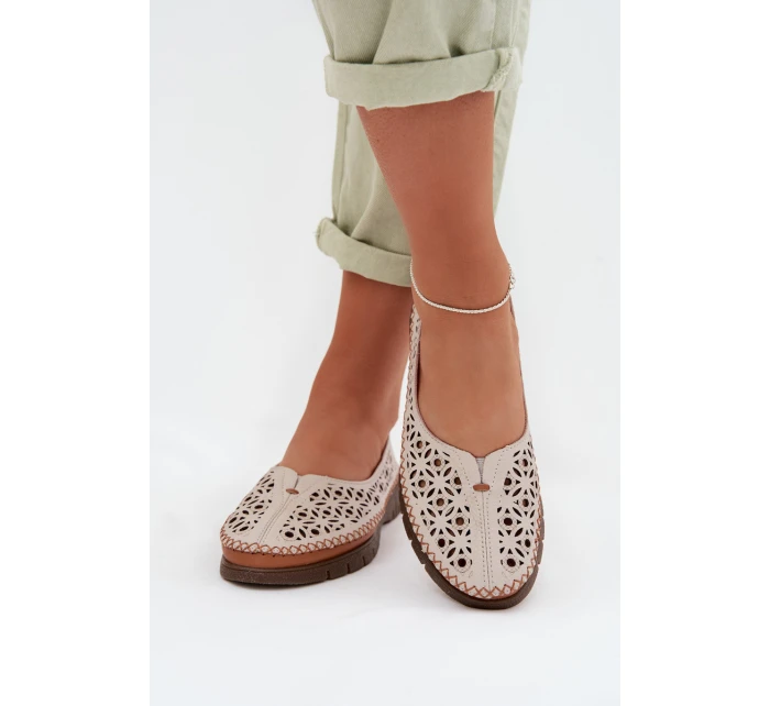 Dámské krajkové baleríny z přírodní kůže model 22026502 šedé - SERGIO LEONE