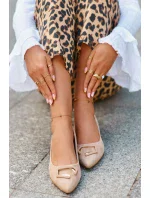 Lodičky na nízkom podpätku so zdobením, Eco Suede S.Barski Beige