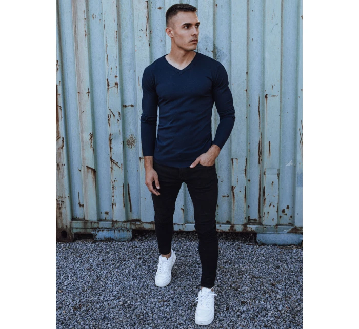 Pánský hladký tmavě modrý svetr s výstřihem Dstreet model 21979992 - FashionStreet Pánský hladký tmavě modrý svetr s výstřihem Dstreet model 21979992 - FashionStreet
