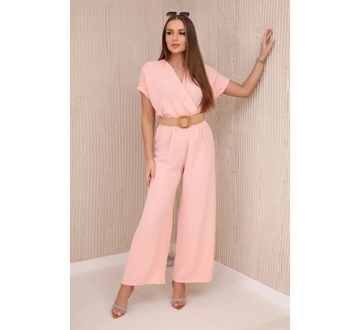 Kombinéza s ozdobným opaskom v páse lososová Kombinéza s ozdobným opaskom v páse lososová