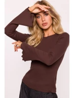 model 20476100 Žebrovaný top s dlouhými rukávy hnědý - Moe