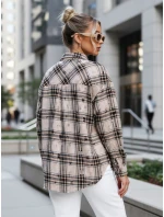 Dámska kockovaná košeľa s odreninami béžová FashionStreet DY0485