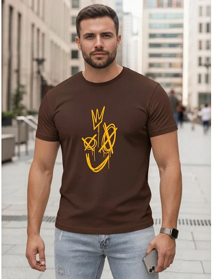 Koszulka męska z nadrukiem Smile brązowa model 22182623 - FashionStreet