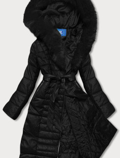 Čierna dámska bunda s kožušinovým golierom (AG6-28)