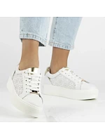 Biele kožené topánky na platforme Filippo DP7668/26 Biele kožené topánky na platforme Filippo DP7668/26