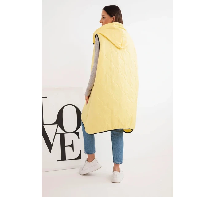 Dámská prošívaná vesta Plus Size s kapucí na zip žlutá