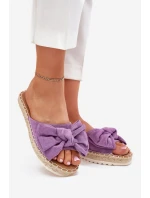 Klapki Damskie Na Platformie Z Plecionką I Kokardką Fioletowe Alpireda Klapki Damskie Na Platformie Z Plecionką I Kokardką Fioletowe Alpireda