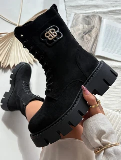 Dámska zateplená členková obuv - workery s ozdobou Melisse - čierna