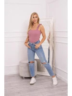 Tmavo ružová nariasená blúzka bez ramienok