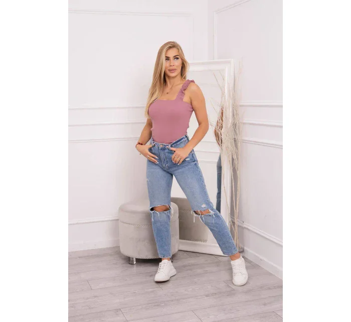 Tmavo ružová nariasená blúzka bez ramienok