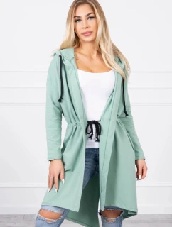 Tmavý mätový kabát s dlhým chrbtom