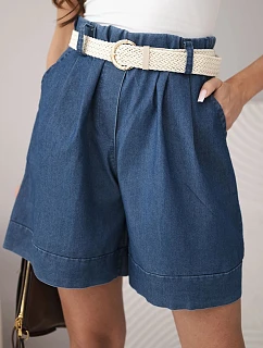 Dámské džínové kraťasy s pleteným páskem model 22182779 - K-Fashion