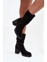 Dámské kotníkové boty s řasením na sloupku Černé model 21747845 - Boto