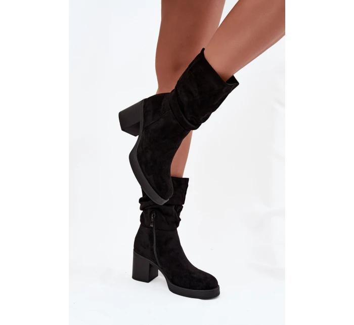 Dámské kotníkové boty s řasením na sloupku Černé model 21747845 - Boto
