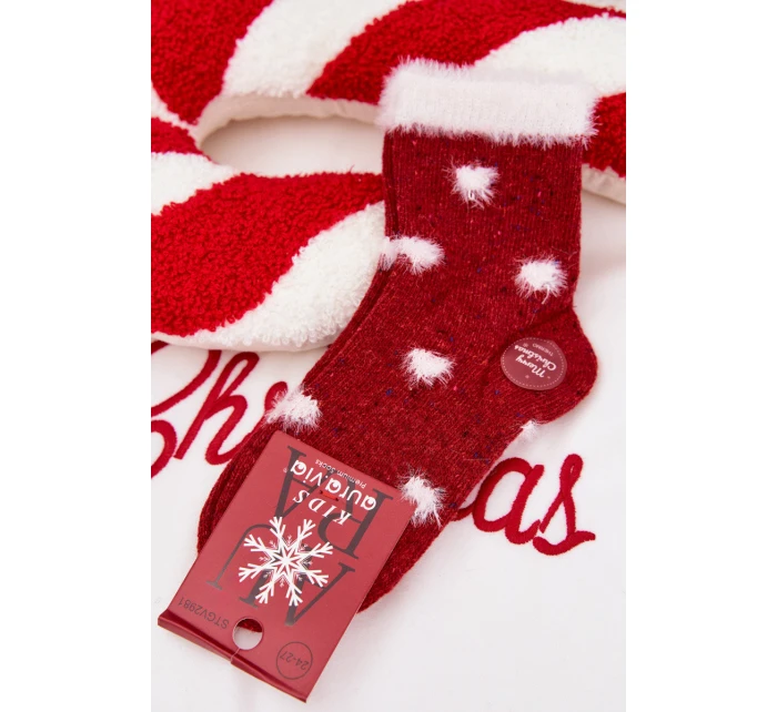Dětské Vánoční Ponožky Srdíčka S Kožešinou Vlna Alpak Červené