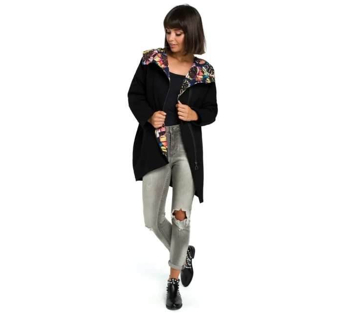 B091 Mikina s kapucňou Oversized na zips - čierna