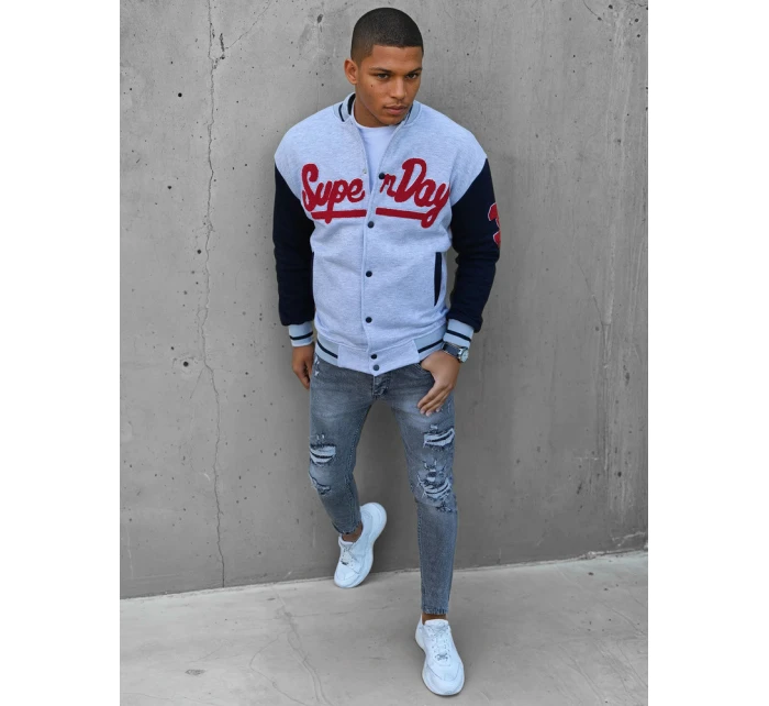 Pánska šedá mikina na zips FashionStreet BX5446 Pánska šedá mikina na zips FashionStreet BX5446